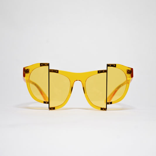yellow jelly colour acetate frame with matching colour split polaroid lens