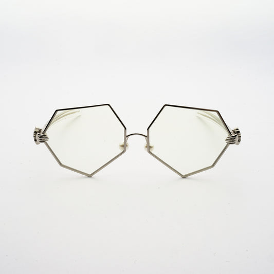 hexagon shaped lens with human hands style hinges and pearl nose pads front