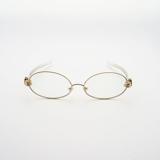 oval shaped lens with human hands style hinges and pearl nose pads front