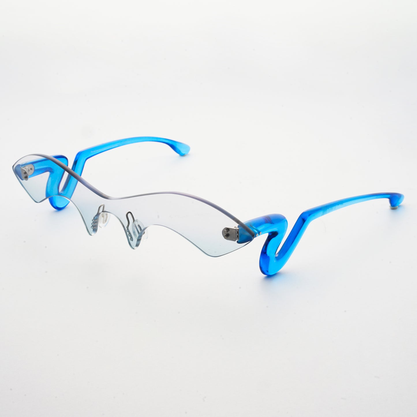 blue jelly colour acetate temples with blue gradient nylon one-piece lens 45 angled