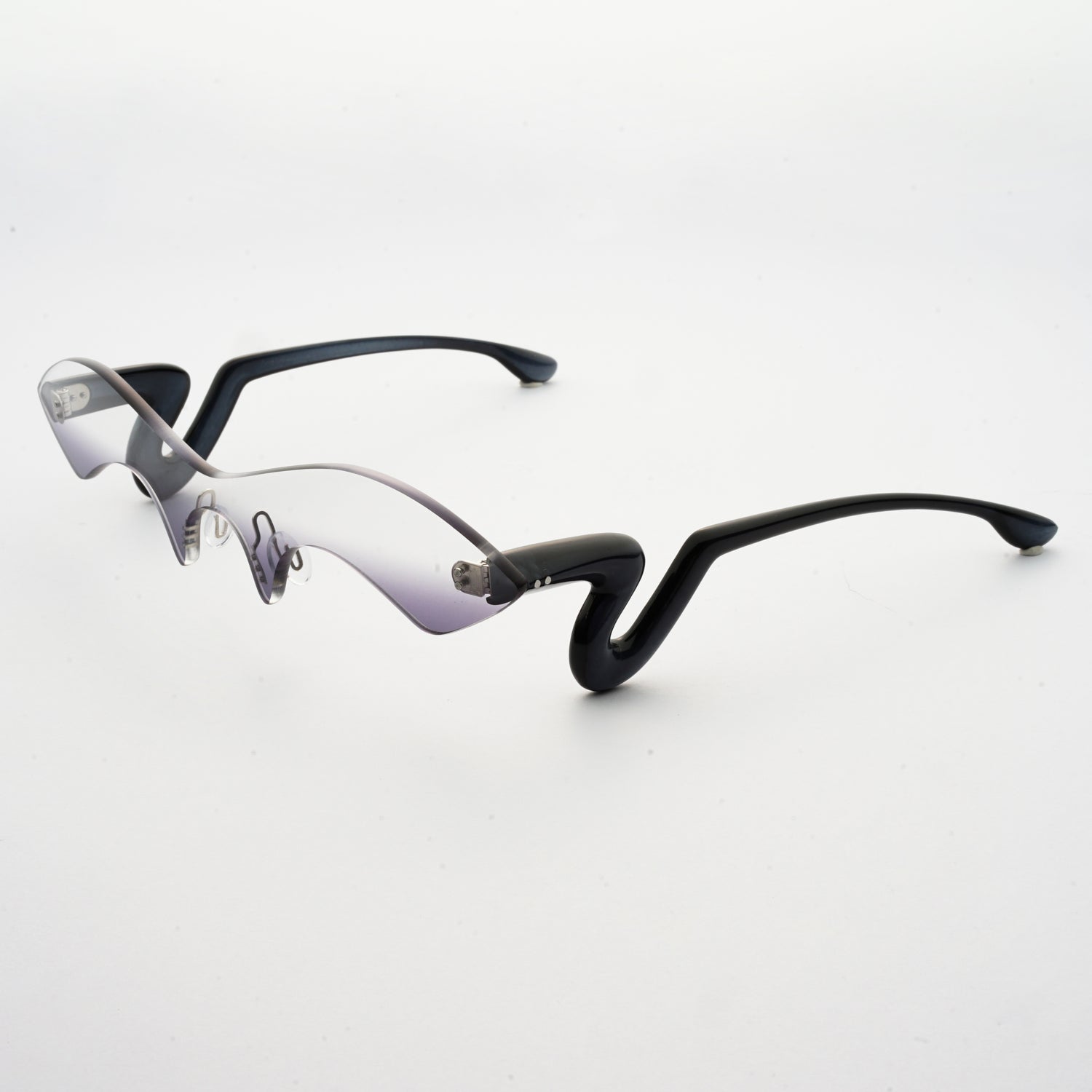 black acetate temples with grey gradient nylon one-piece lens 45 angled