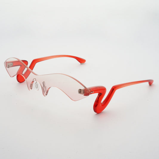 red jelly colour acetate temples with red gradient nylon one-piece lens 45 angled