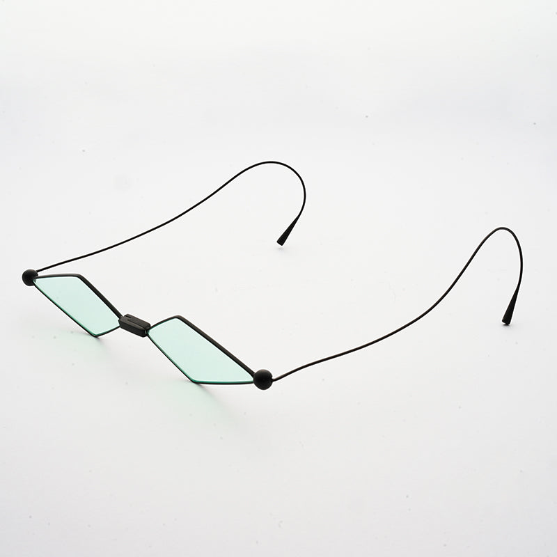 sunglasses with kite shaped mint lens and matte black frame 45 angled 