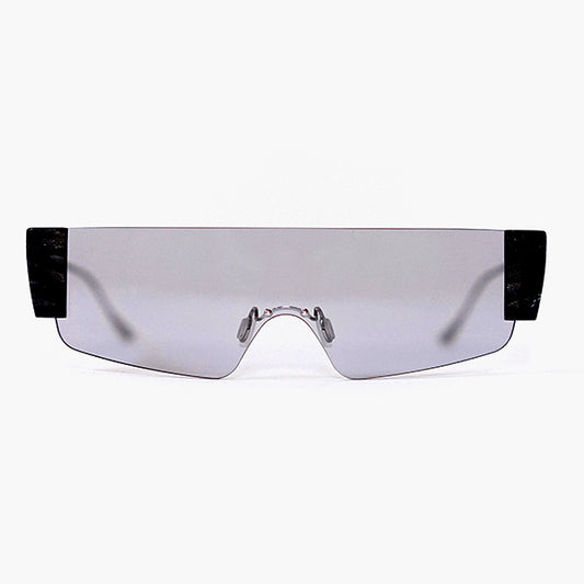 wide safety goggles style sunglasses with grey one-piece lens front