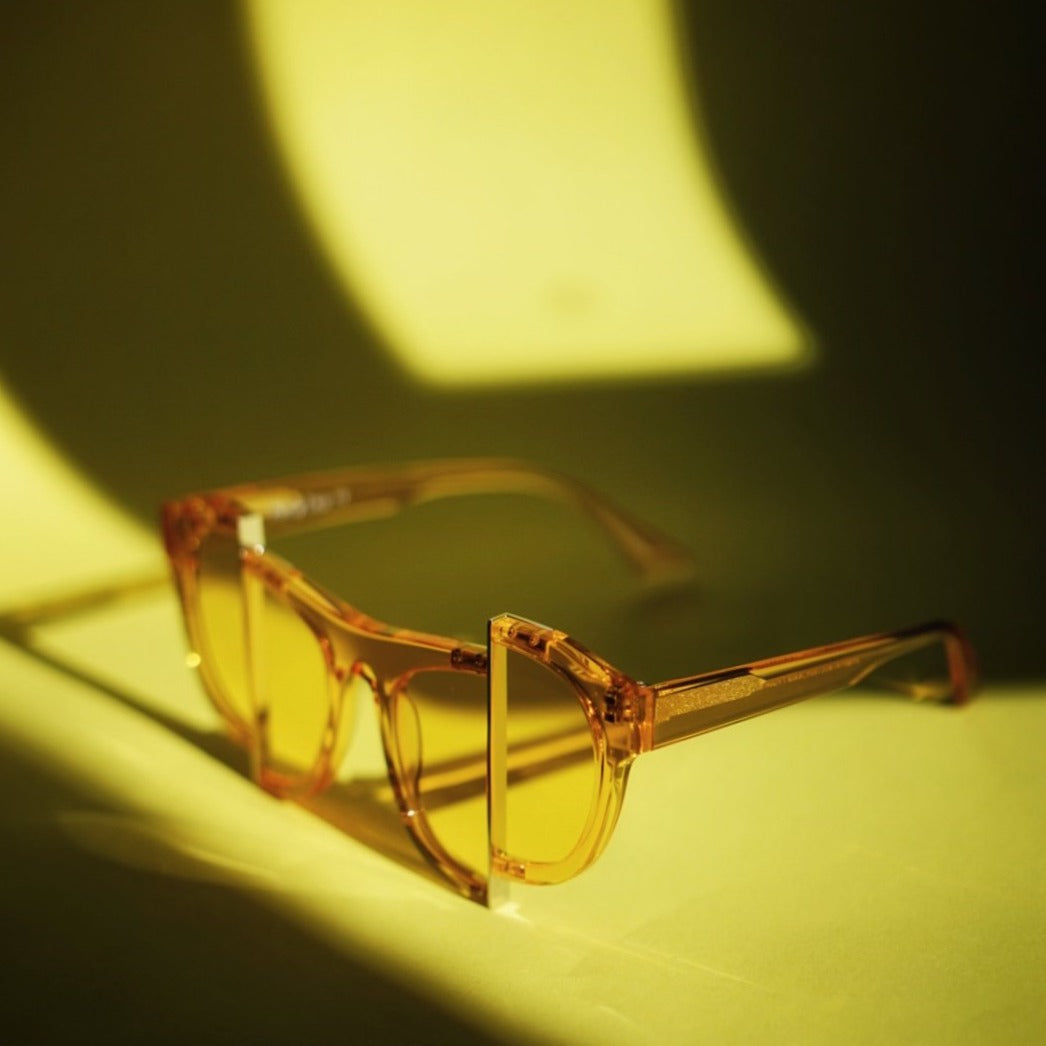 yellow jelly colour acetate frame with matching colour split polaroid lens under the sun 2